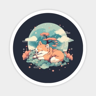 Cherry Blossom Dreams - Sleeping Shiba Inu Magnet